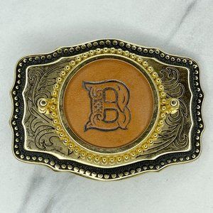 Vintage Leather B Monogram Initial Centerpiece Belt Buckle